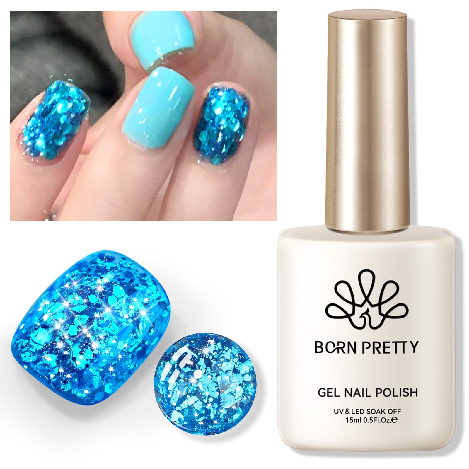 Blue Sequins Glitter Gel Polish SG13 Blue Harebell 15ml Gel Nail Polish BORN PRETTY 
