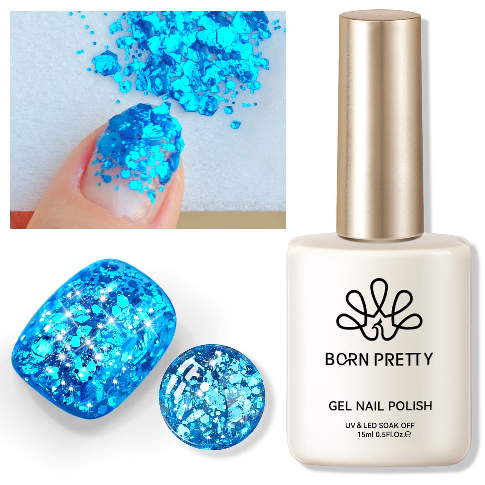 Blue Sequins Glitter Gel Polish SG13 Blue Harebell 15ml Gel Nail Polish BORN PRETTY 