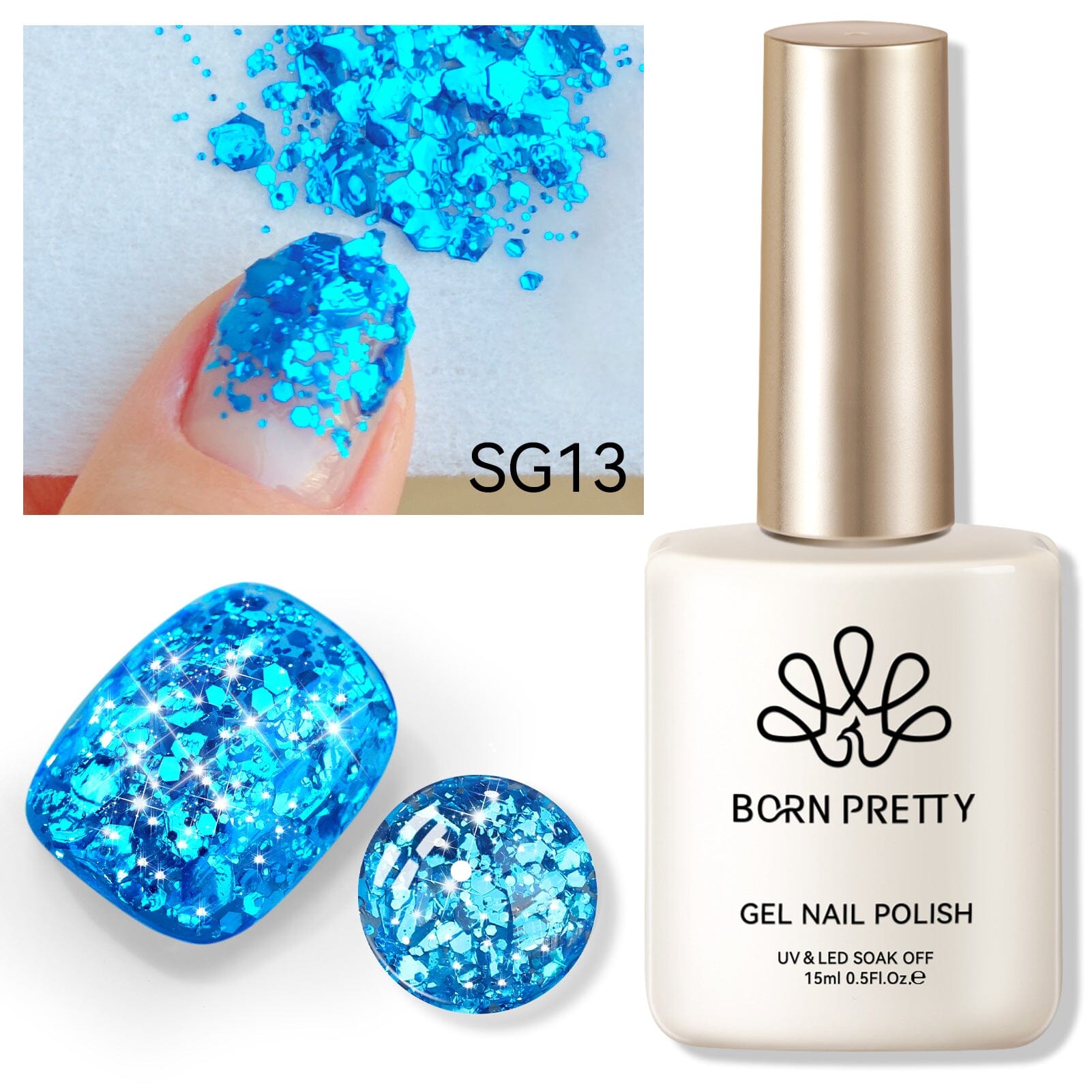 Blue Sequins Glitter Gel Polish SG13 Blue Harebell 15ml Gel Nail Polish BORN PRETTY 