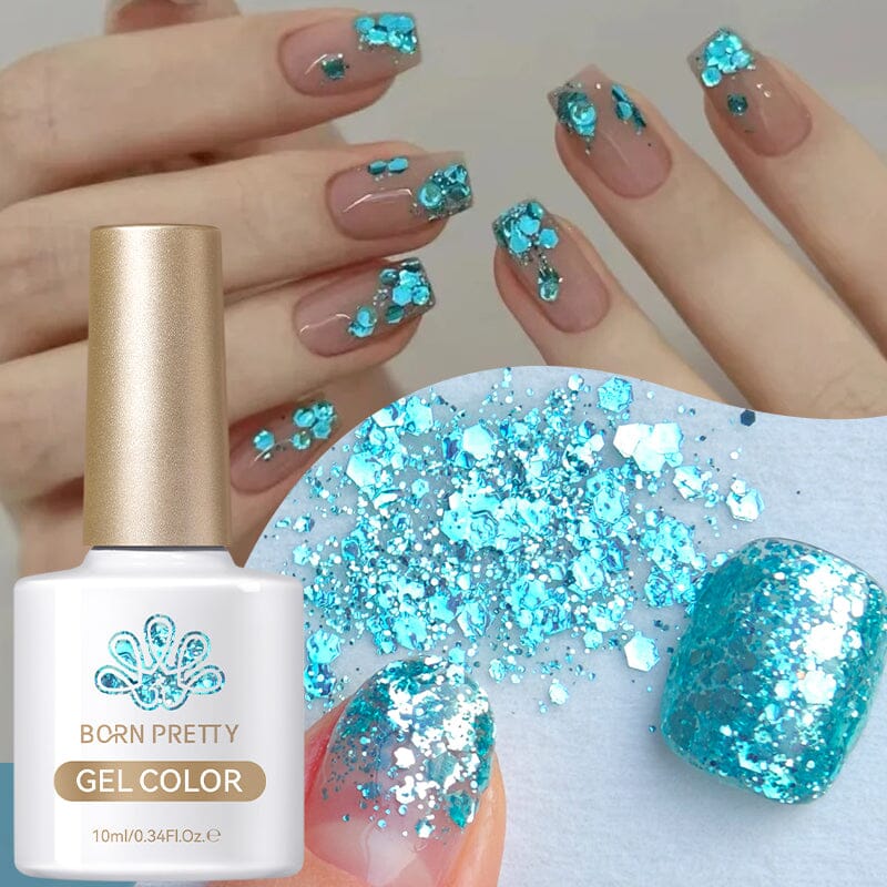Blue Glitter Sequins Gel Polish SG15 Sea Salt 10ml Gel Nail Polish BORN PRETTY 