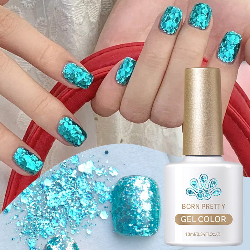 Blue Glitter Sequins Gel Polish SG15 Sea Salt 10ml Gel Nail Polish BORN PRETTY 