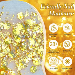 Gold Glitter Sequins Gel Polish SG16 Golden Star 10ml Gel Nail Polish BORN PRETTY 