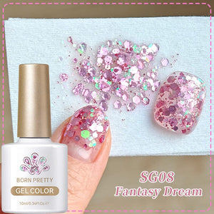 Glitter Sequins Gel Polish SG05-SG16 10ml Gel Nail Polish BORN PRETTY SG08 Fantasy Dream 