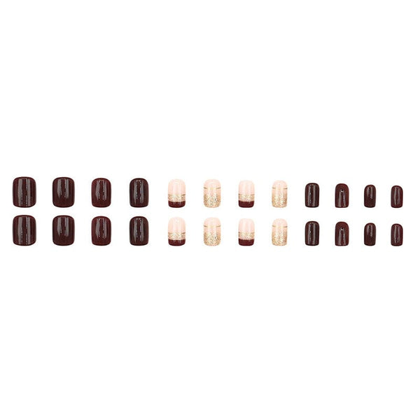 24pcs Brown Glitter Press on Nails 12 Sizes French False Nail Tips Tools & Accessories No Brand 