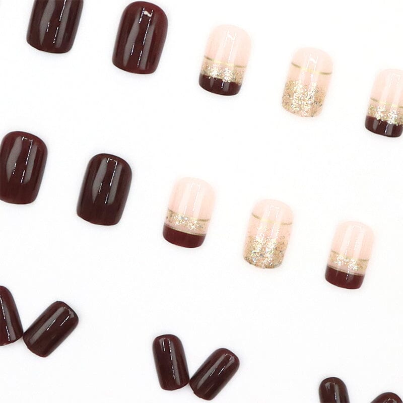 24pcs Brown Glitter Press on Nails 12 Sizes French False Nail Tips Tools & Accessories No Brand 