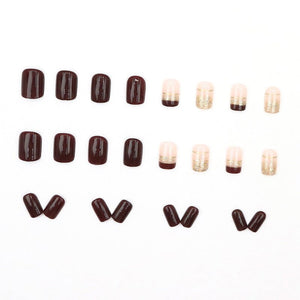 24pcs Brown Glitter Press on Nails 12 Sizes French False Nail Tips Tools & Accessories No Brand 