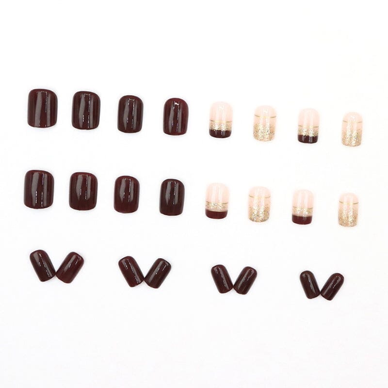 24pcs Brown Glitter Press on Nails 12 Sizes French False Nail Tips Tools & Accessories No Brand 
