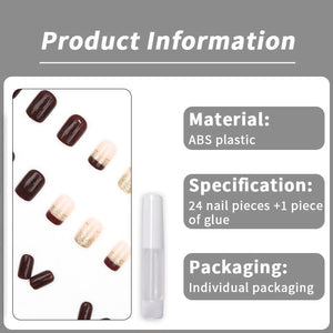24pcs Brown Glitter Press on Nails 12 Sizes French False Nail Tips Tools & Accessories No Brand 