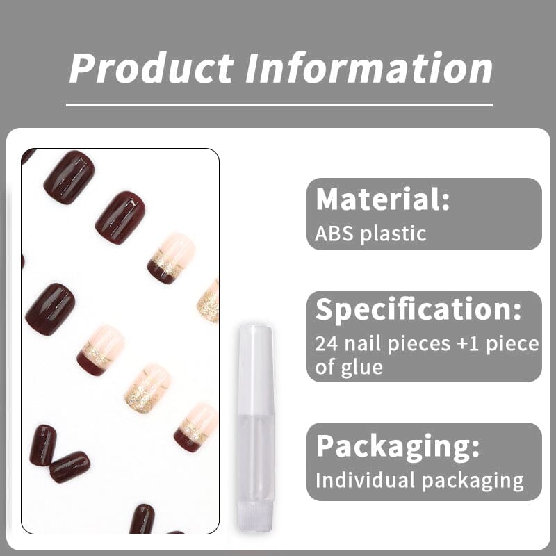 24pcs Brown Glitter Press on Nails 12 Sizes French False Nail Tips Tools & Accessories No Brand 