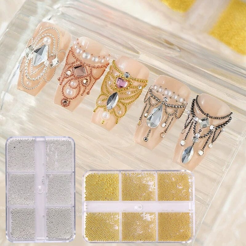 6 Grids Round Stainless Steel Beads Nail Decoration Nail Decoration No Brand 