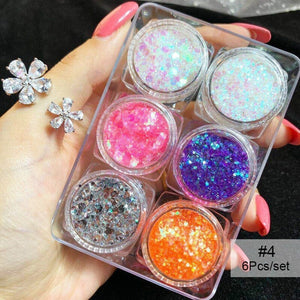 6pcs Hexagon #04 Glitter Sequins Set Nail Art No Brand 