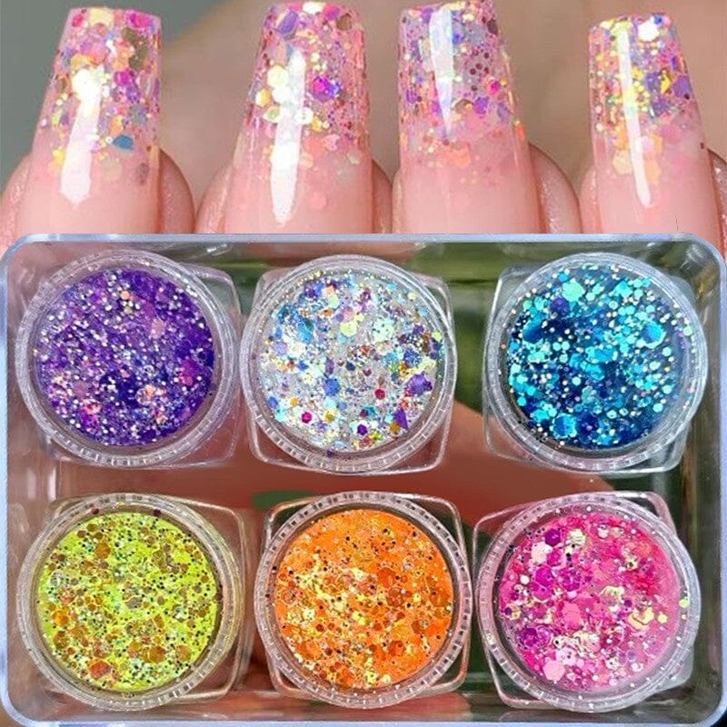 6pcs Hexagon #02 Glitter Sequins Set Nail Art No Brand 