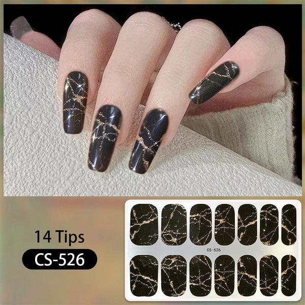 14 Tips Black Marble Pattern Glitter Full Cover Nail Stickers CS-526 Nail Sticker No Brand 