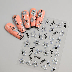 10pcs Black White Ink Glitter Flowers Nail Stickers Nail Sticker No Brand 