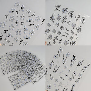 10pcs Black White Ink Glitter Flowers Nail Stickers Nail Sticker No Brand 