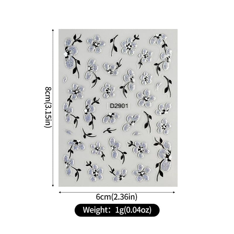 10pcs Black White Ink Glitter Flowers Nail Stickers Nail Sticker No Brand 