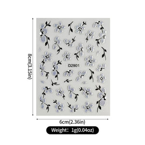 10pcs Black White Ink Glitter Flowers Nail Stickers Nail Sticker No Brand 