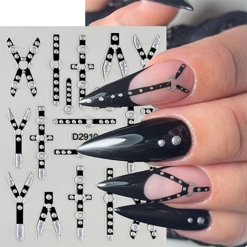 10pcs Black White Ink Glitter Flowers Nail Stickers Nail Sticker No Brand 