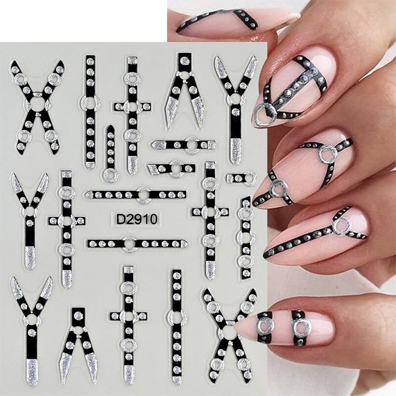 10pcs Black White Ink Glitter Flowers Nail Stickers Nail Sticker No Brand 