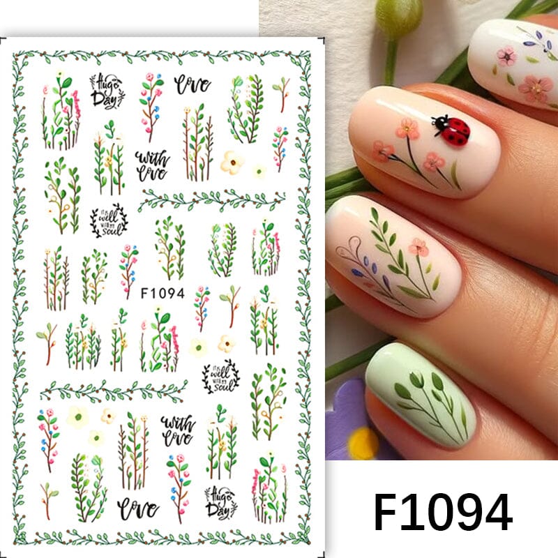 Green Plants 3D Nail Stickers F1094 Nail Sticker No Brand 