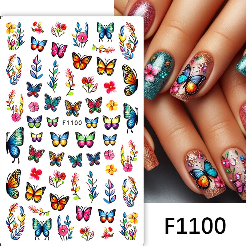 Multicolor Butterfly Flowers 3D Nail Stickers F1100 Nail Sticker No Brand 