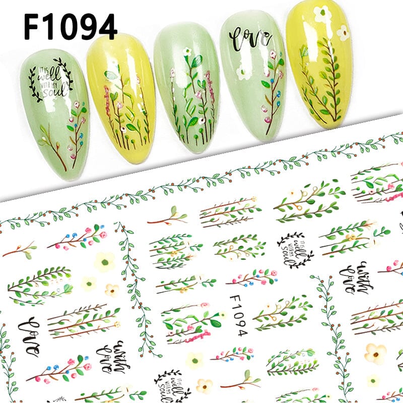 Green Plants 3D Nail Stickers F1094 Nail Sticker No Brand 