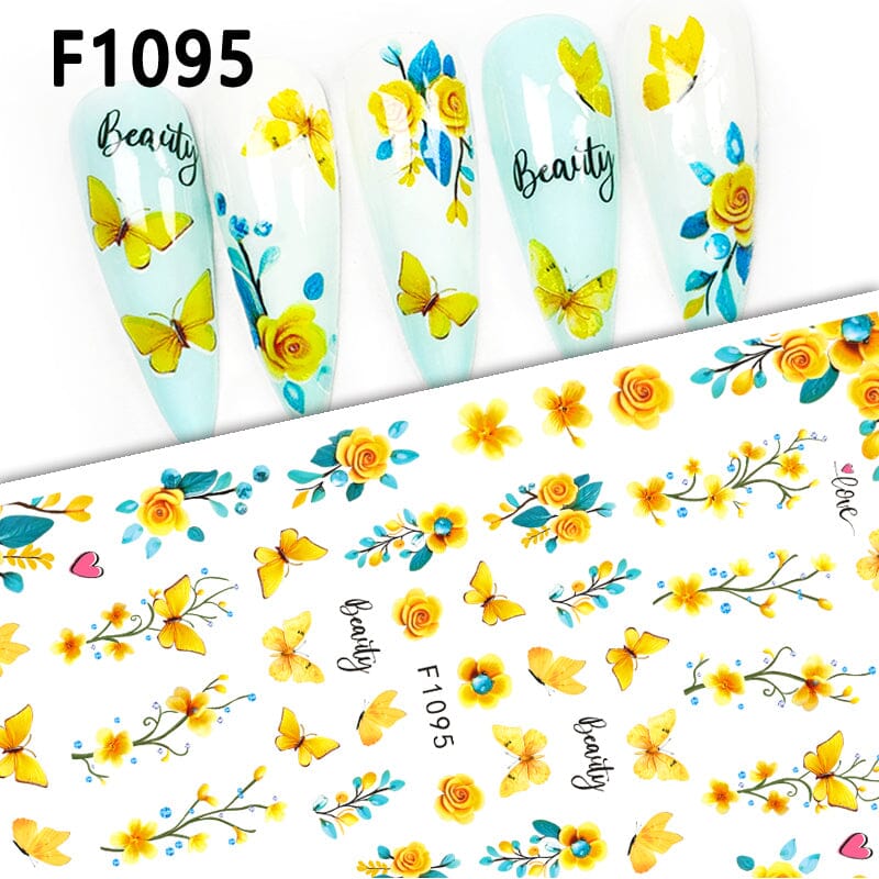 Yellow Butterfly Flowers 3D Nail Stickers F1095 Nail Sticker No Brand 