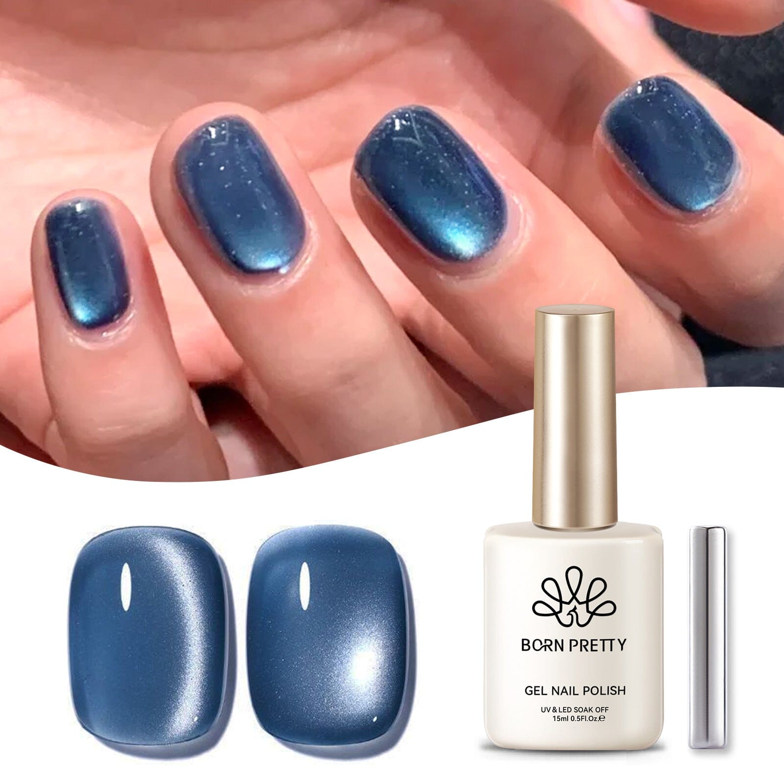 Blue Glass Cat Magnetic Gel Polish MY75 Blue Lover 15ml Gel Nail Polish BORN PRETTY 