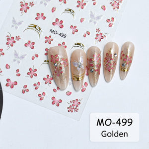 Pink Flowers Butterfly 3D Nail Sticker MO-499 Nail Sticker No Brand Golden 