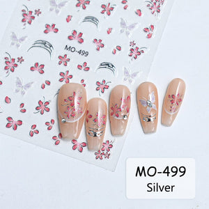 Pink Flowers Butterfly 3D Nail Sticker MO-499 Nail Sticker No Brand Silver 