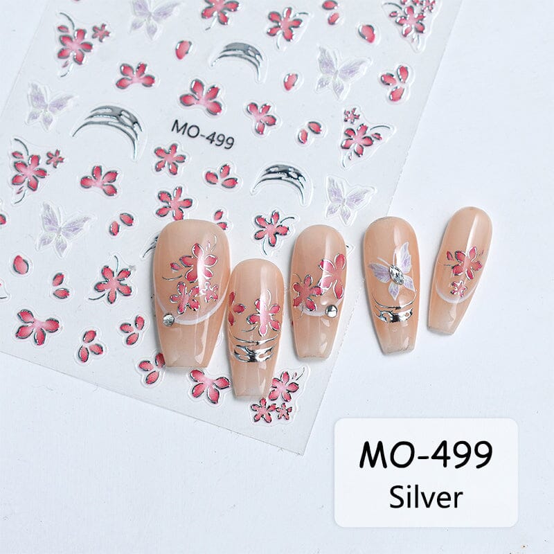 Pink Flowers Butterfly 3D Nail Sticker MO-499 Nail Sticker No Brand Silver 