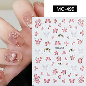 Pink Flowers Butterfly 3D Nail Sticker MO-499 Nail Sticker No Brand 