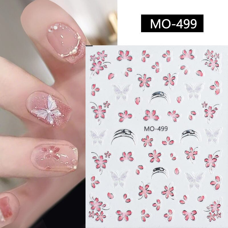 Pink Flowers Butterfly 3D Nail Sticker MO-499 Nail Sticker No Brand 