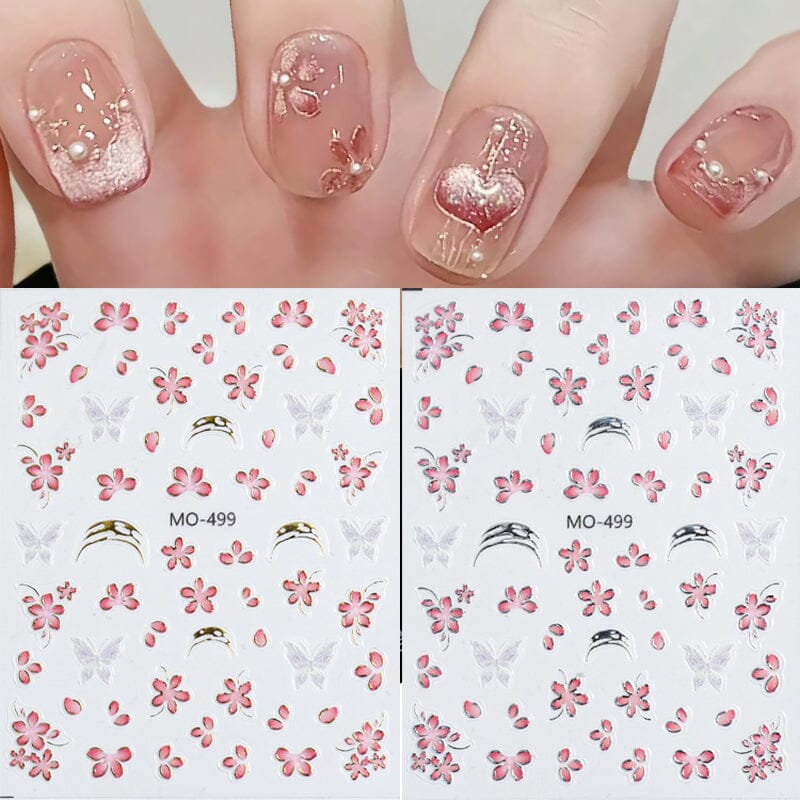 Pink Flowers Butterfly 3D Nail Sticker MO-499 Nail Sticker No Brand 