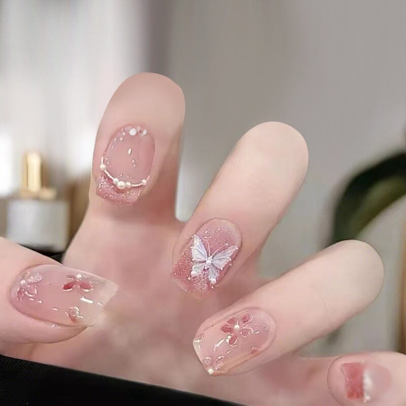 Pink Flowers Butterfly 3D Nail Sticker MO-499 Nail Sticker No Brand 
