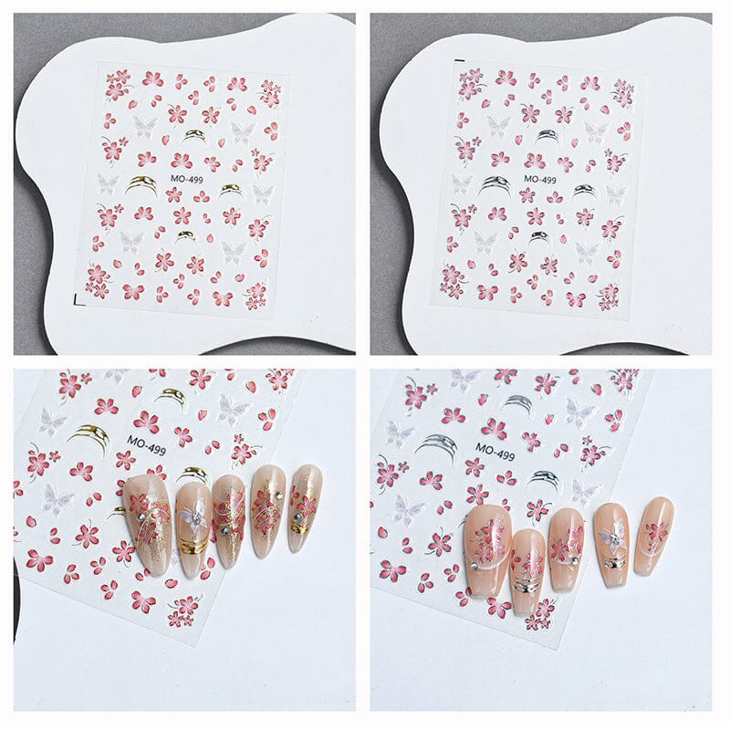 Pink Flowers Butterfly 3D Nail Sticker MO-499 Nail Sticker No Brand 