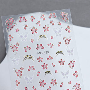 Pink Flowers Butterfly 3D Nail Sticker MO-499 Nail Sticker No Brand 