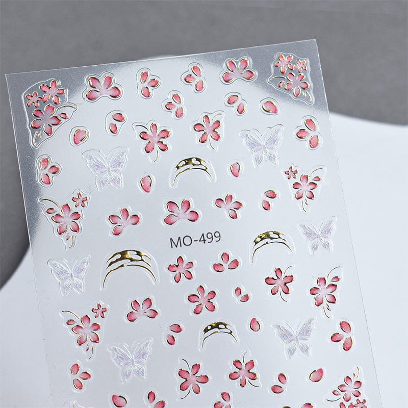Pink Flowers Butterfly 3D Nail Sticker MO-499 Nail Sticker No Brand 