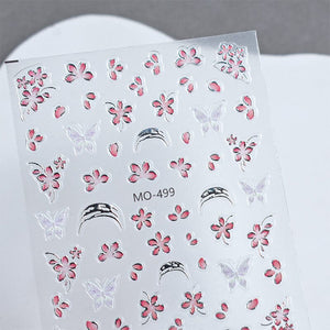 Pink Flowers Butterfly 3D Nail Sticker MO-499 Nail Sticker No Brand 