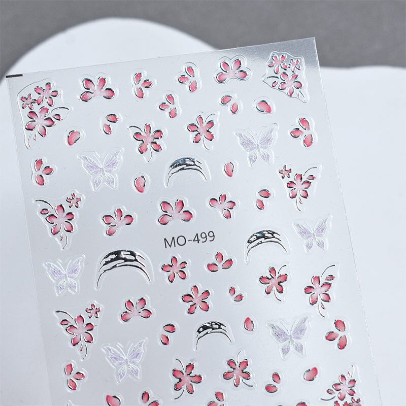Pink Flowers Butterfly 3D Nail Sticker MO-499 Nail Sticker No Brand 