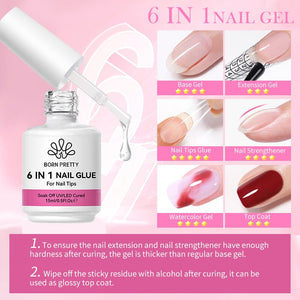 6 in 1 Nail Glue Gel Polish 15ml Base & Top Coat BORN PRETTY 