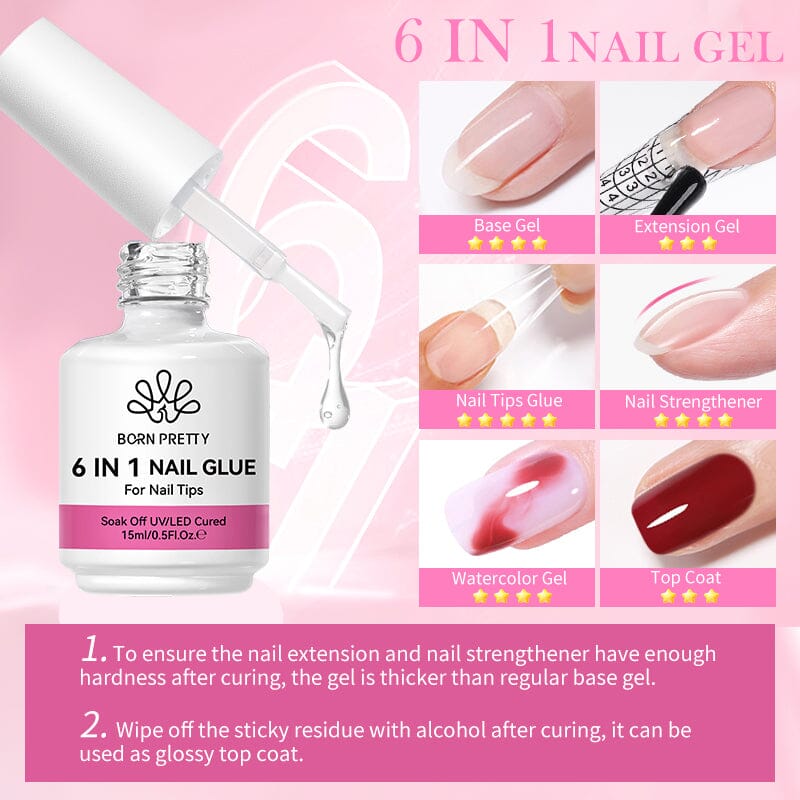 6 in 1 Nail Glue Gel Polish 15ml Base & Top Coat BORN PRETTY 