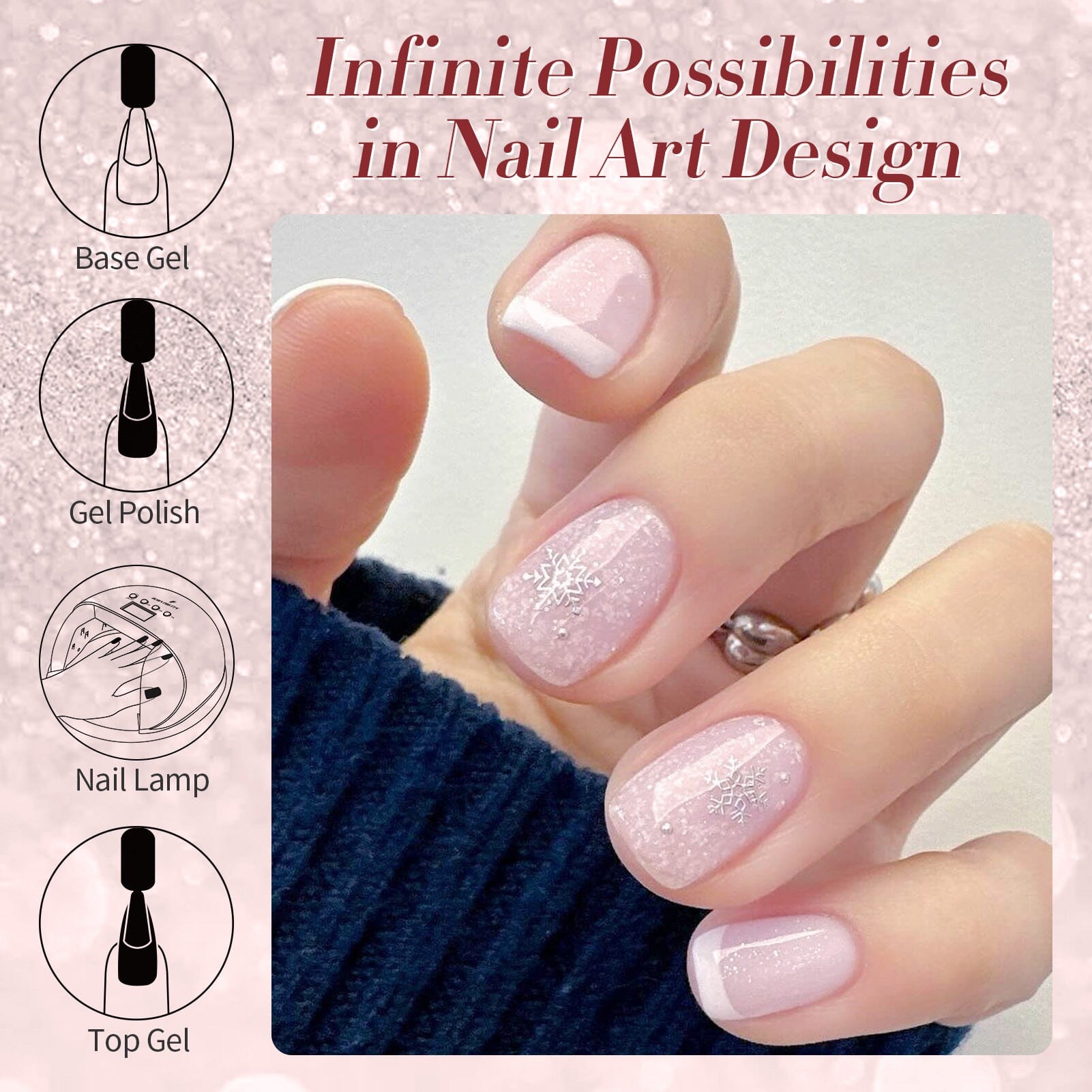 Pink Snow Glitter Jelly Gel Polish JN91 Blossom Flurry 10ml Gel Nail Polish BORN PRETTY 