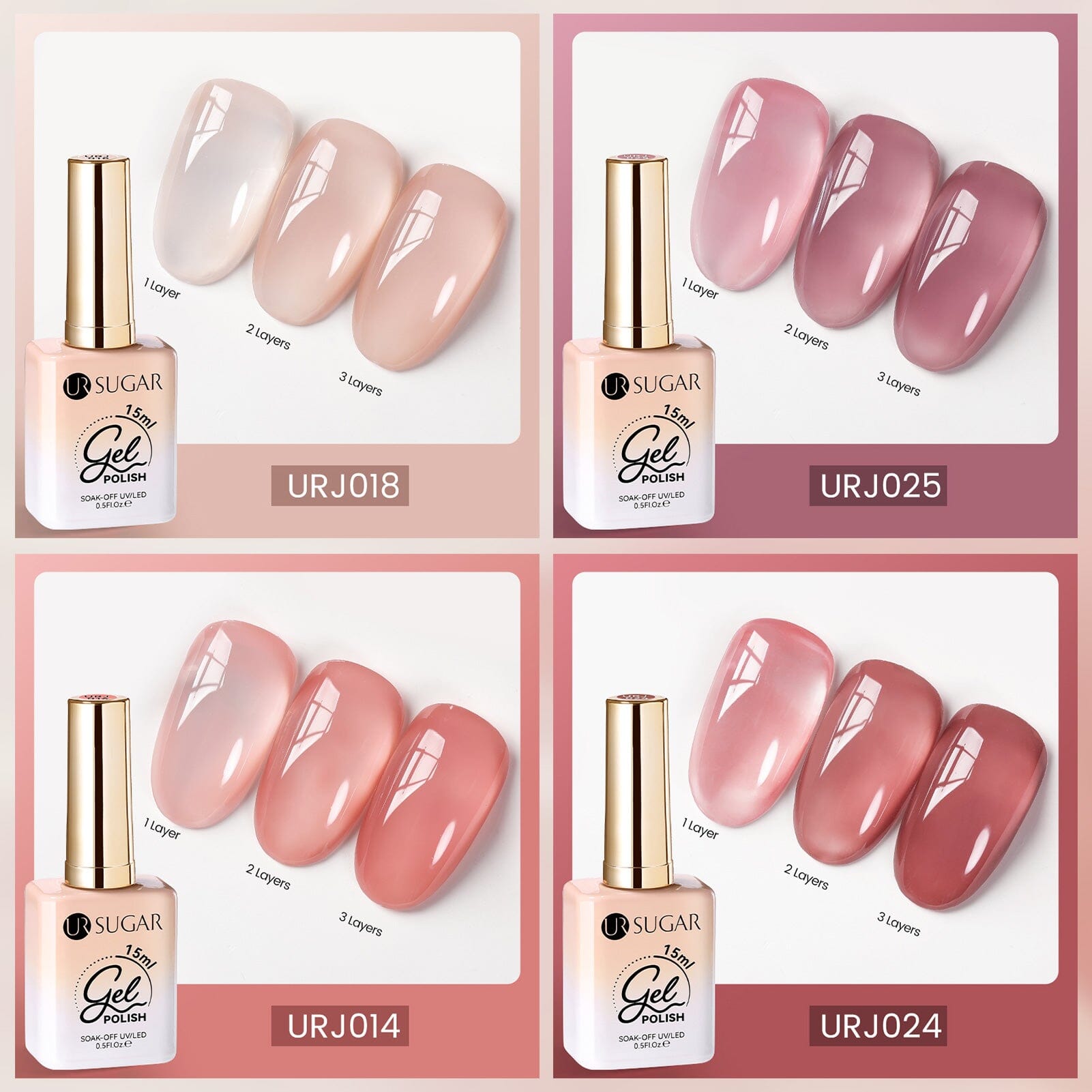 4 Colors Jelly Gel Set #1 Soft Veil 15ml Gel Nail Polish UR SUGAR 