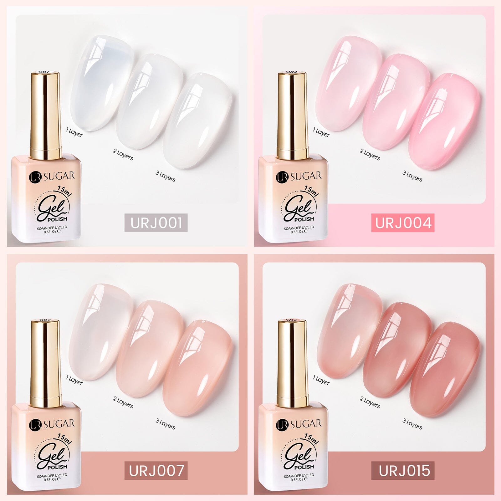 4 Colors Jelly Gel Set #2 Sheer Petal 15ml Gel Nail Polish UR SUGAR 