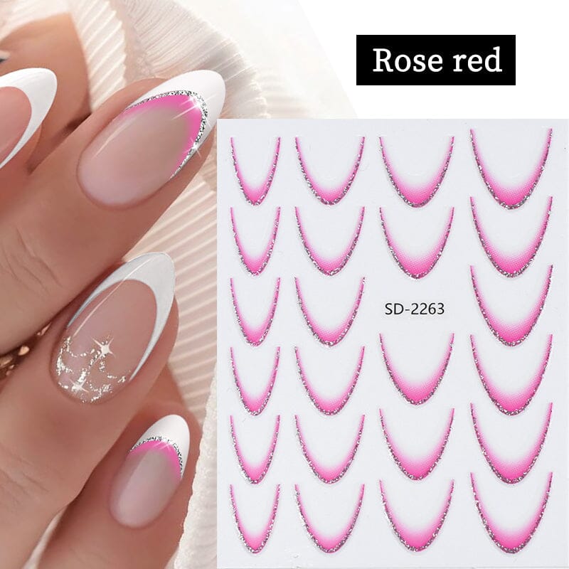 French Gradient Line 3D Nail Sticker SD2261-2272 Nail Sticker No Brand Rose Red 