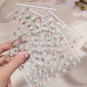 Spring Pink White Lily Flowers 5D Nail Sticker Nail Sticker No Brand 