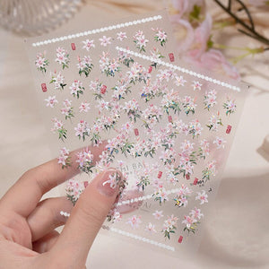 Spring Pink White Lily Flowers 5D Nail Sticker Nail Sticker No Brand 