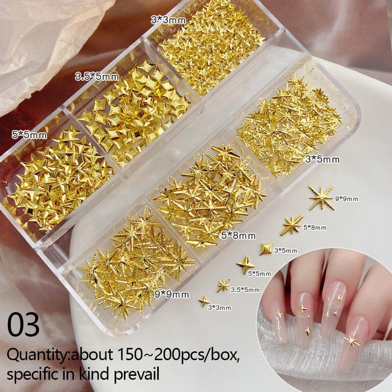 6 Grids Gold Silver Alloy Star Bowknot Nail Decoration Nail Decoration No Brand 03 