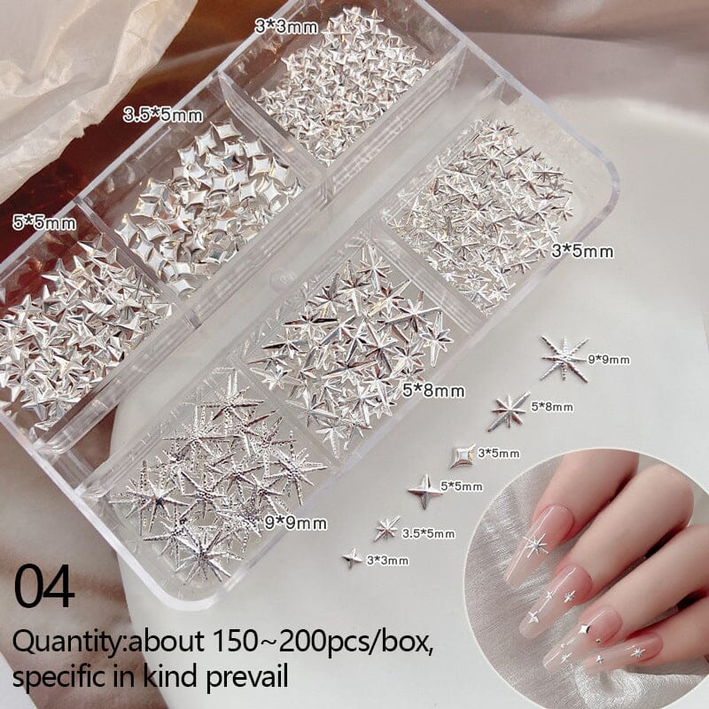 6 Grids Gold Silver Alloy Star Bowknot Nail Decoration Nail Decoration No Brand 04 